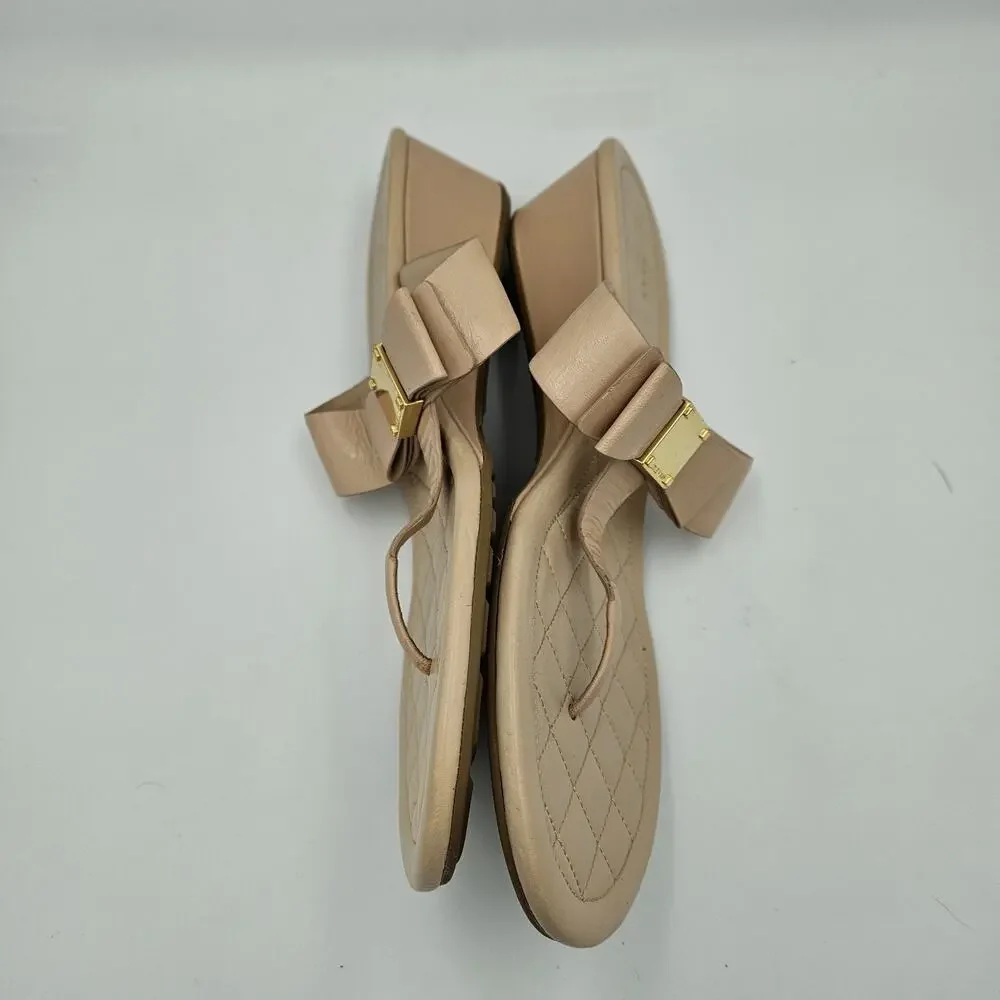 Cole Haan Tali Leather Bow Thong Sandals Beige Flip‎ Flop Summer Slide 10.5